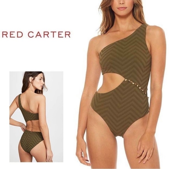 RED Carter Peri Asymmetrical One Piece Swimsuit Size Small Color Safari - Picture 1 of 13